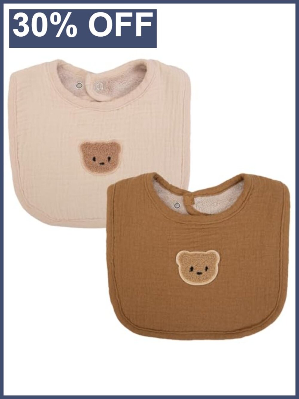 Baby Drool Bibs Set of 2 Soft Terry Cotton Adjustable Snap for Teething